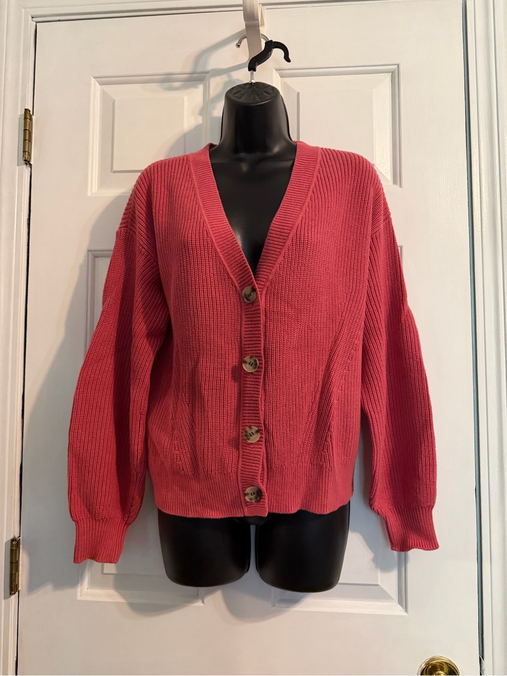 LOFT Coral-Pink Button Front Knit Cardigan